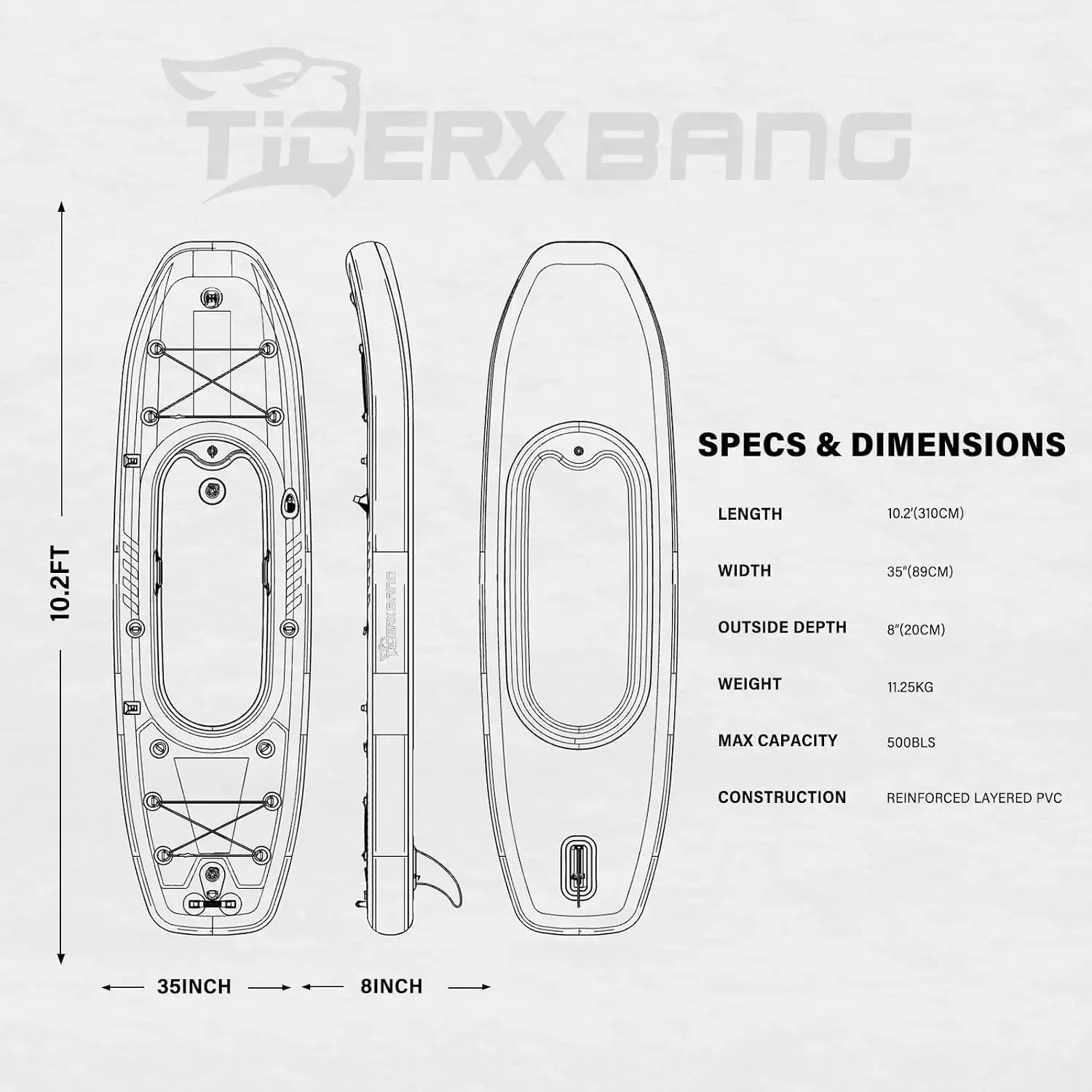 TIGERXBANG Kayak Tiup 10,2'x35 - Fishing Kayak Inflatable ulasan dan harga